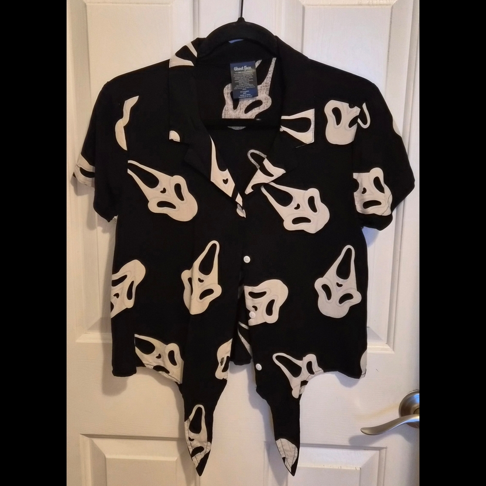 Ghost Face Print Button-up Shirt
